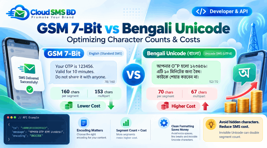 GSM 7-Bit vs Bengali Unicode (বাংলা): Optimizing Character Counts & Costs